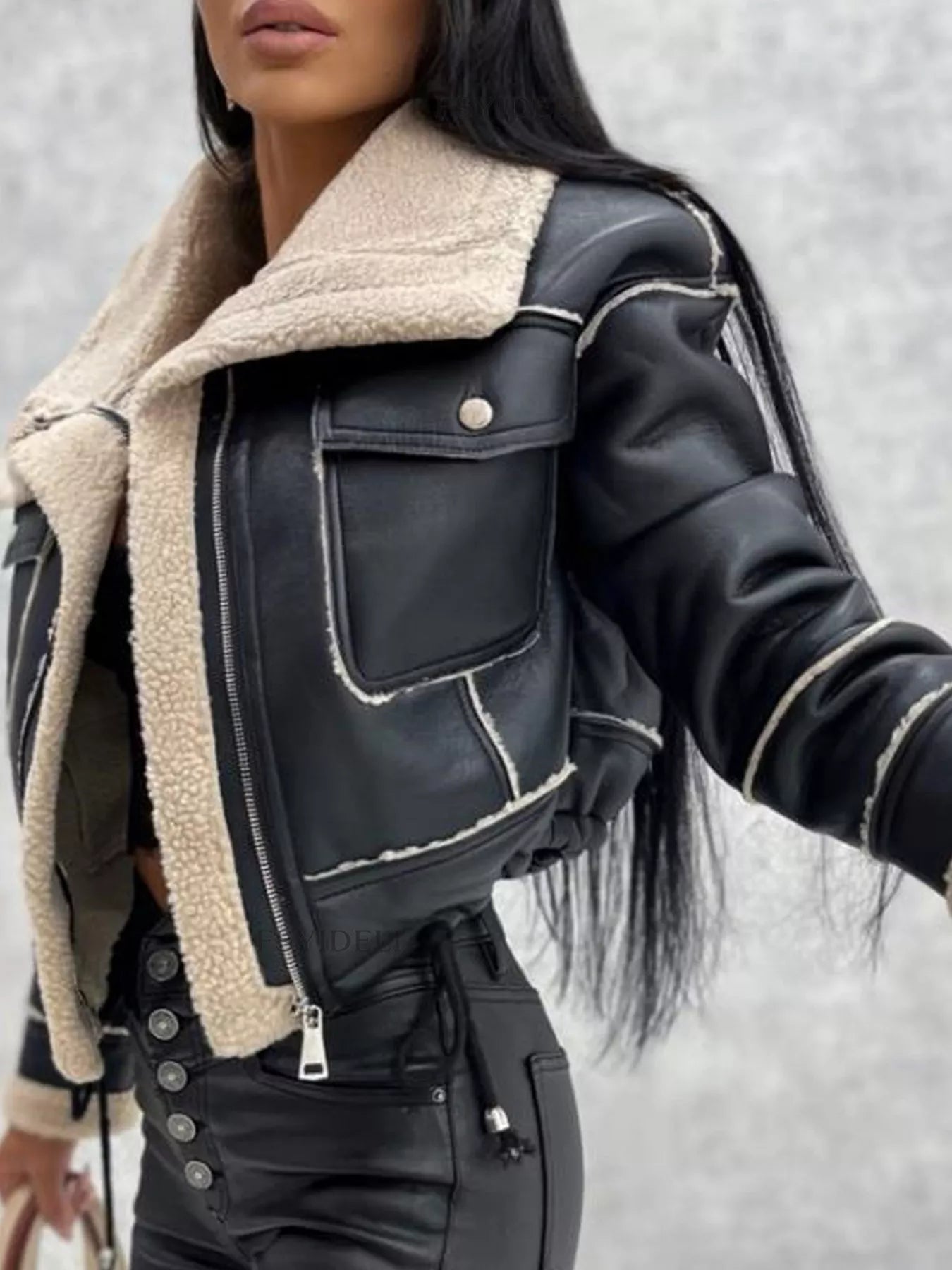 Sherpa Trim Cropped Jacket | Outerwear Daverri Fashions