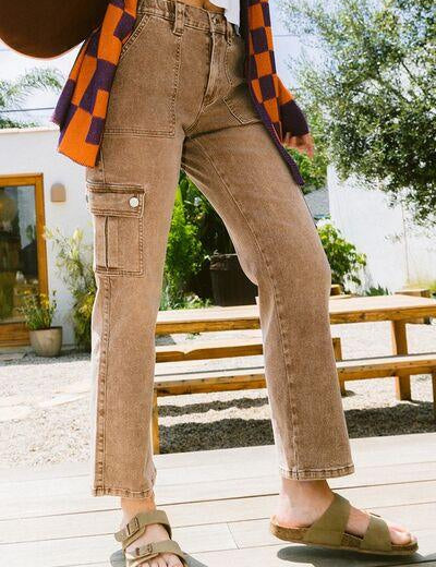 Caramel Annie Wear Straight Leg Jeans with Cargo Pockets | Cargo Jeans Daverri Fashions