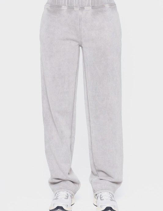 Light Gray Mono B Elastic Waist Fleece Pants with Pockets | Pants Daverri Fashions