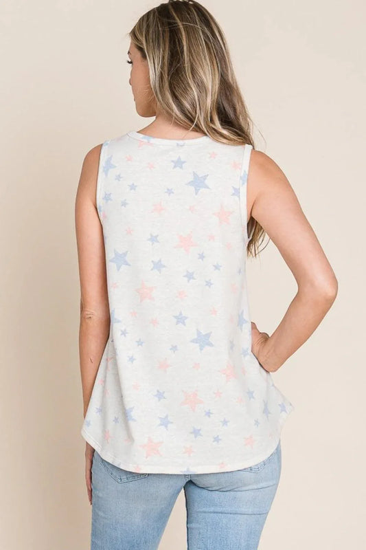 BOMBOM Star Print Round Neck Tank - DAVERRI FASHIONS