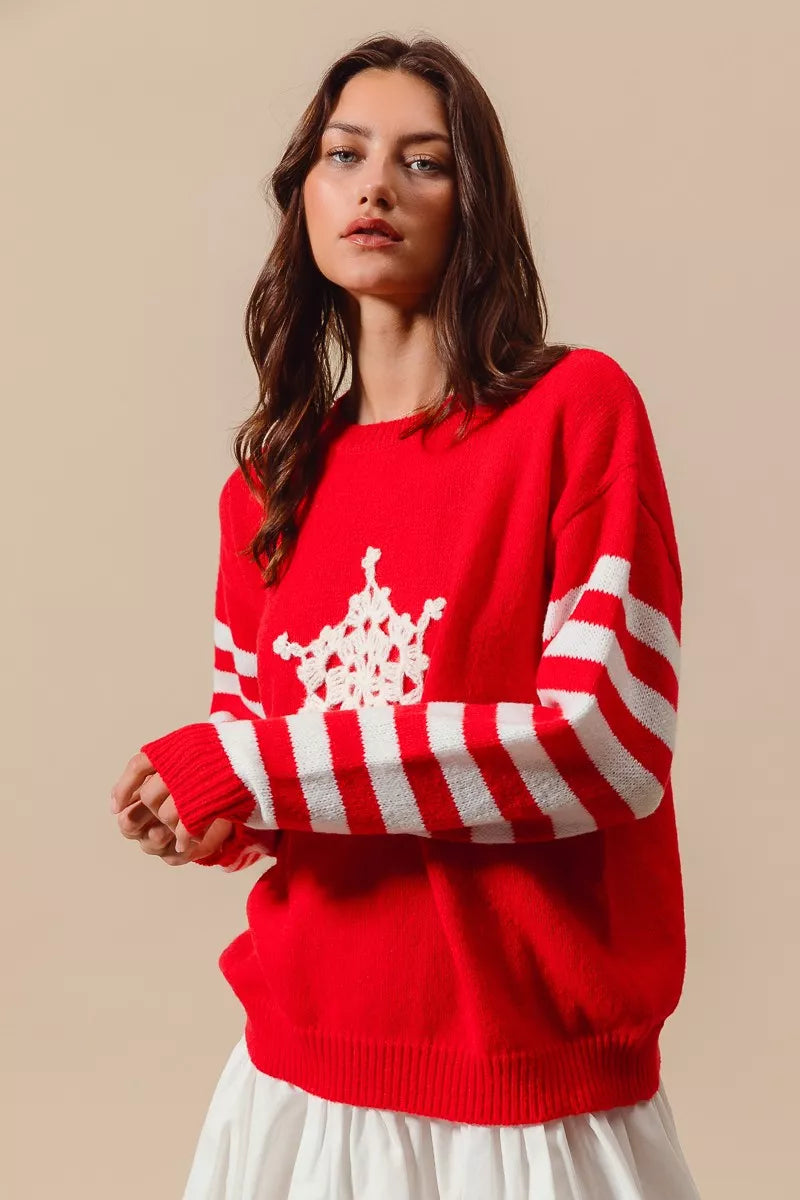 SO ME Christmas Snowflake Crochet Embellished Sweater | Sweaters Daverri Fashions