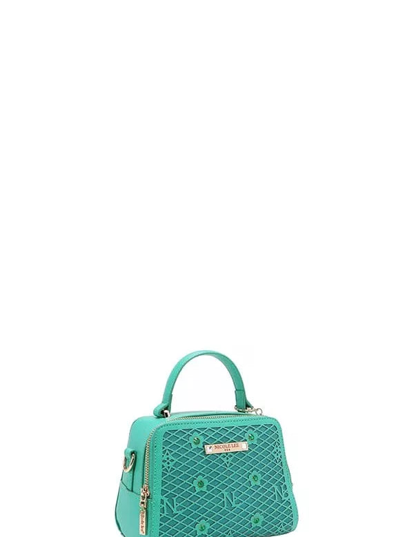 EMERALD One Size Vegan Geometric Pattern Structured Handbag | Handbags Daverri Fashions