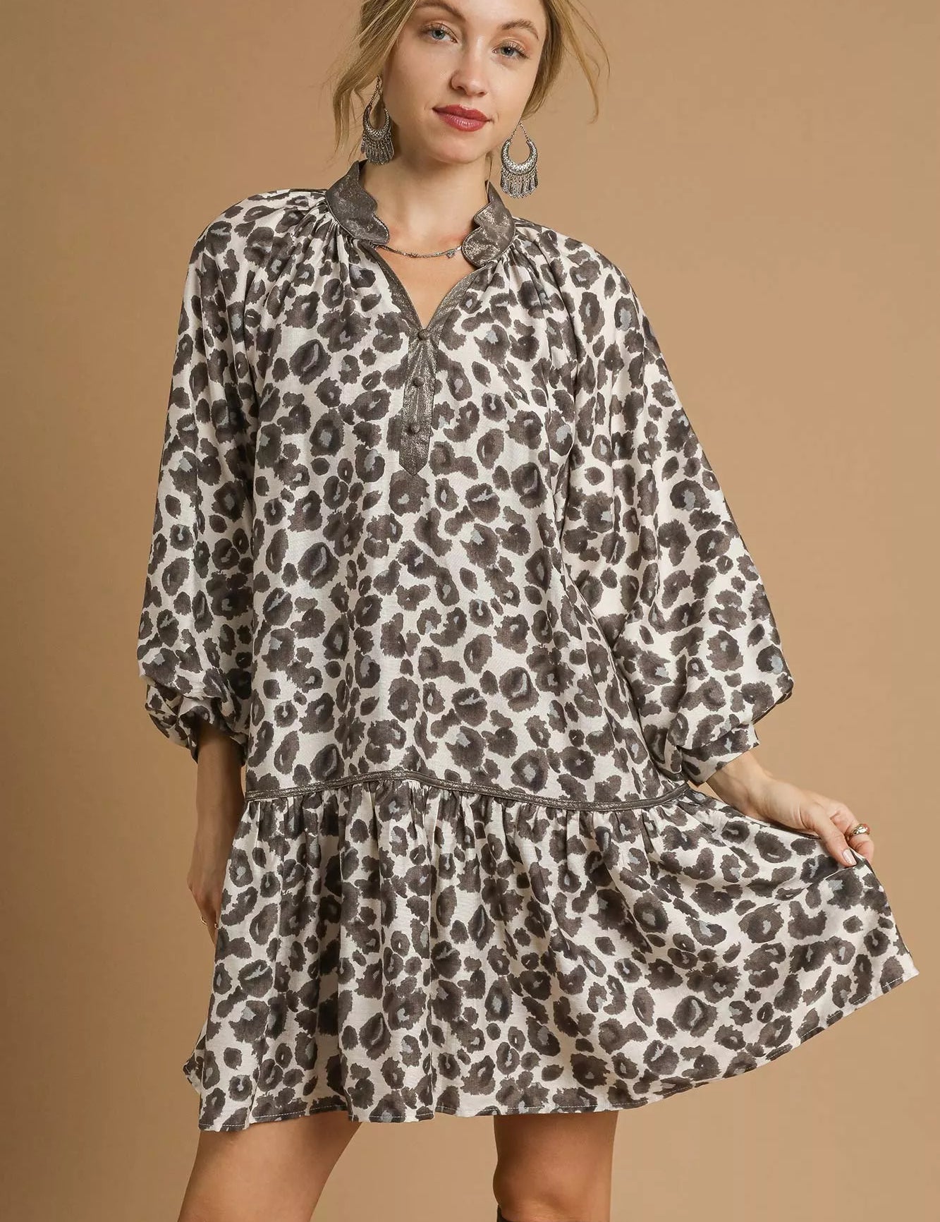 Black Umgee Leopard Print Tiered Mini Dress | Mini Dresses Daverri Fashions