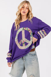 SAGE+FIG Peace Applique Patch Long Sleeve Top | Tops Daverri Fashions