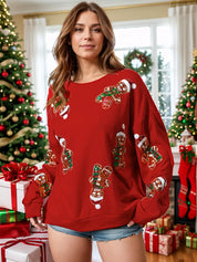 Deep Red Sequin Gingerbread Man Long Sleeve Sweatshirt | Sweatshirts Daverri Fashions