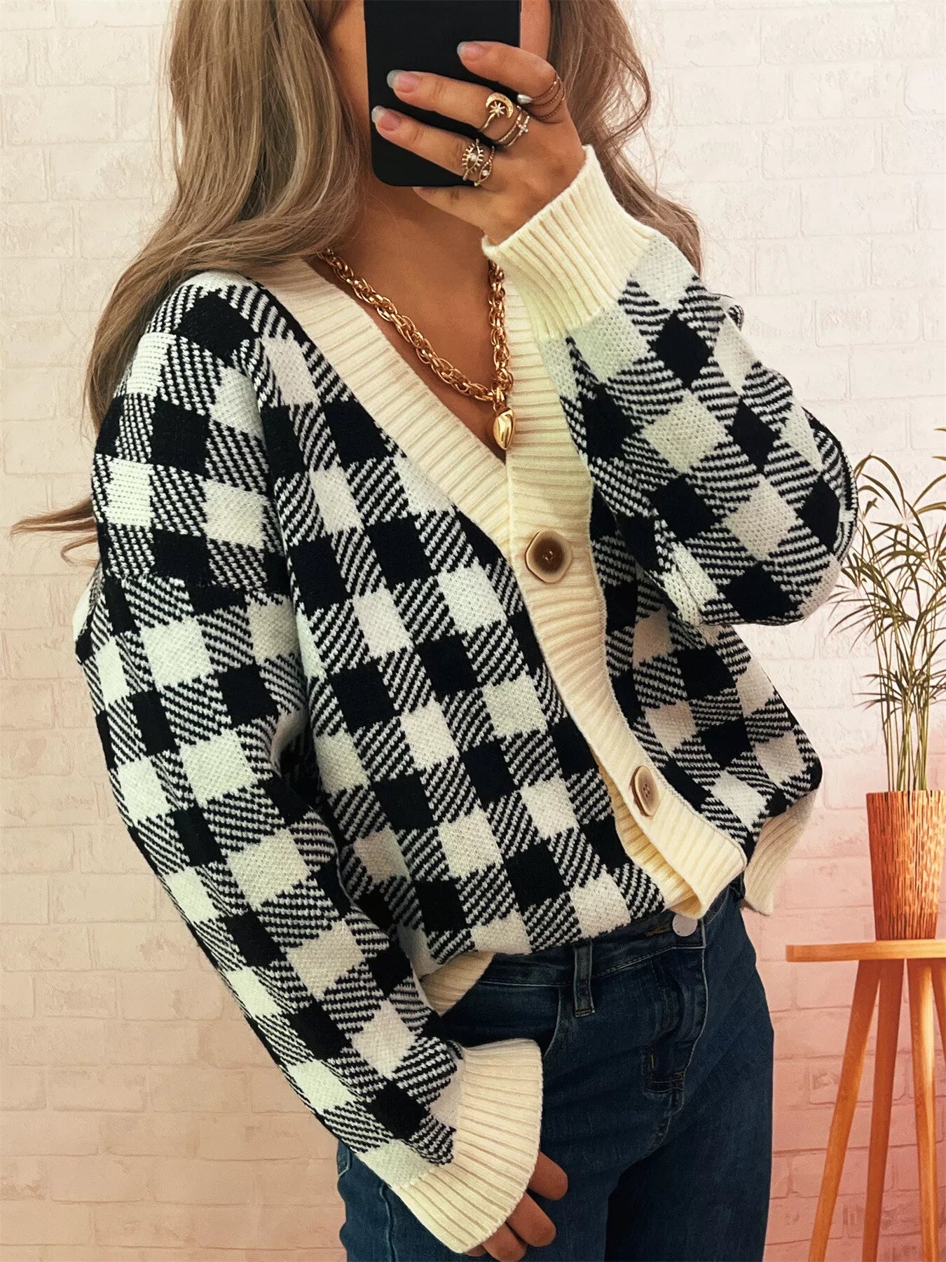 Plaid Button-Down Cardigan | Cardigans Daverri Fashions