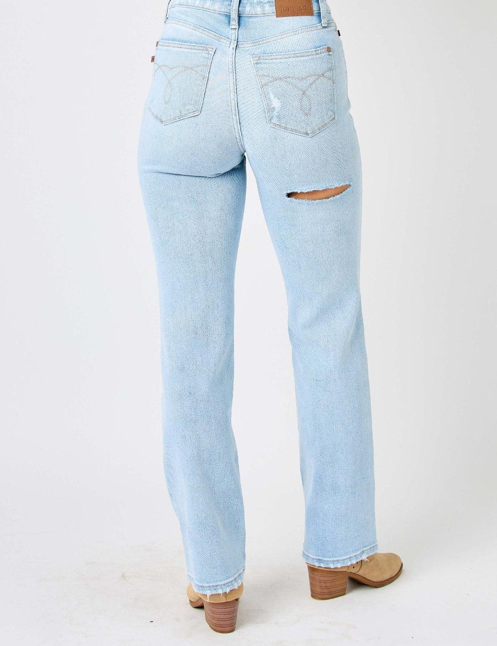 Judy Blue Full Size High Waist Distressed Straight Jeans | Jeans Daverri Fashions