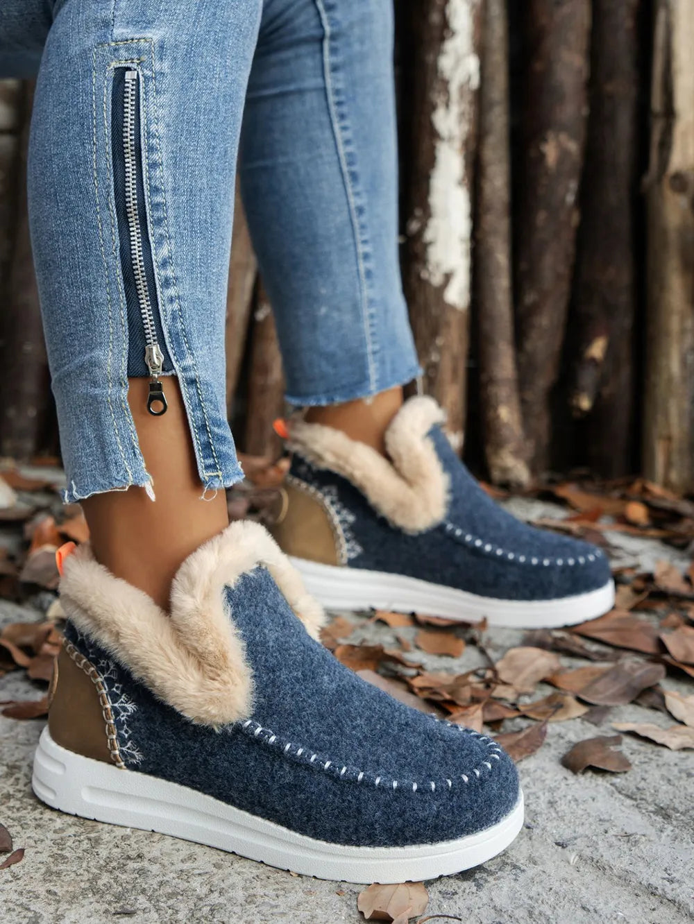 Furry Suede Round Toe Flat Boots | Boots Daverri Fashions