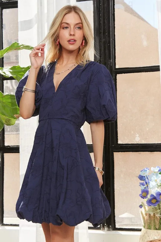 ADORA Puff Sleeve Floral Dress Royal Blue | Mini Dresses Daverri Fashions