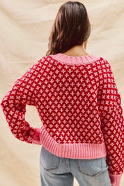 SO ME Color Block Textured Christmas Sweater V Neck Top | Sweaters Daverri Fashions