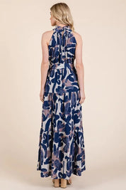 Lime 'N' Chili Abstract Halter Neck Tie-Waist Tiered Maxi Dress | Daverri Fashions