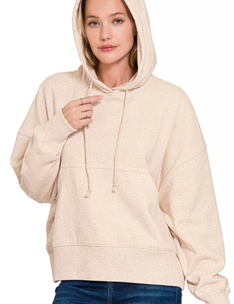 Zenana Oversized Fleece Kangaroo Pocket Hoodie Beige | Sweatshirts Daverri Fashions