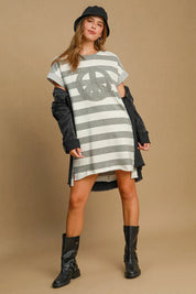 Umgee Peace Applique Striped Short Sleeve Mini Dress | Mini Dresses Daverri Fashions