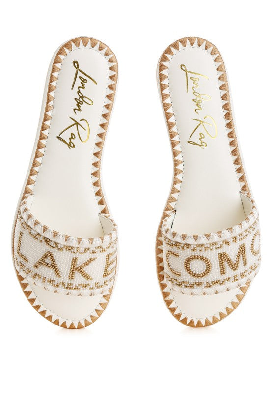 Hot Hub Beaded Lake Como Flat Slip Ons | Slides Daverri Fashions