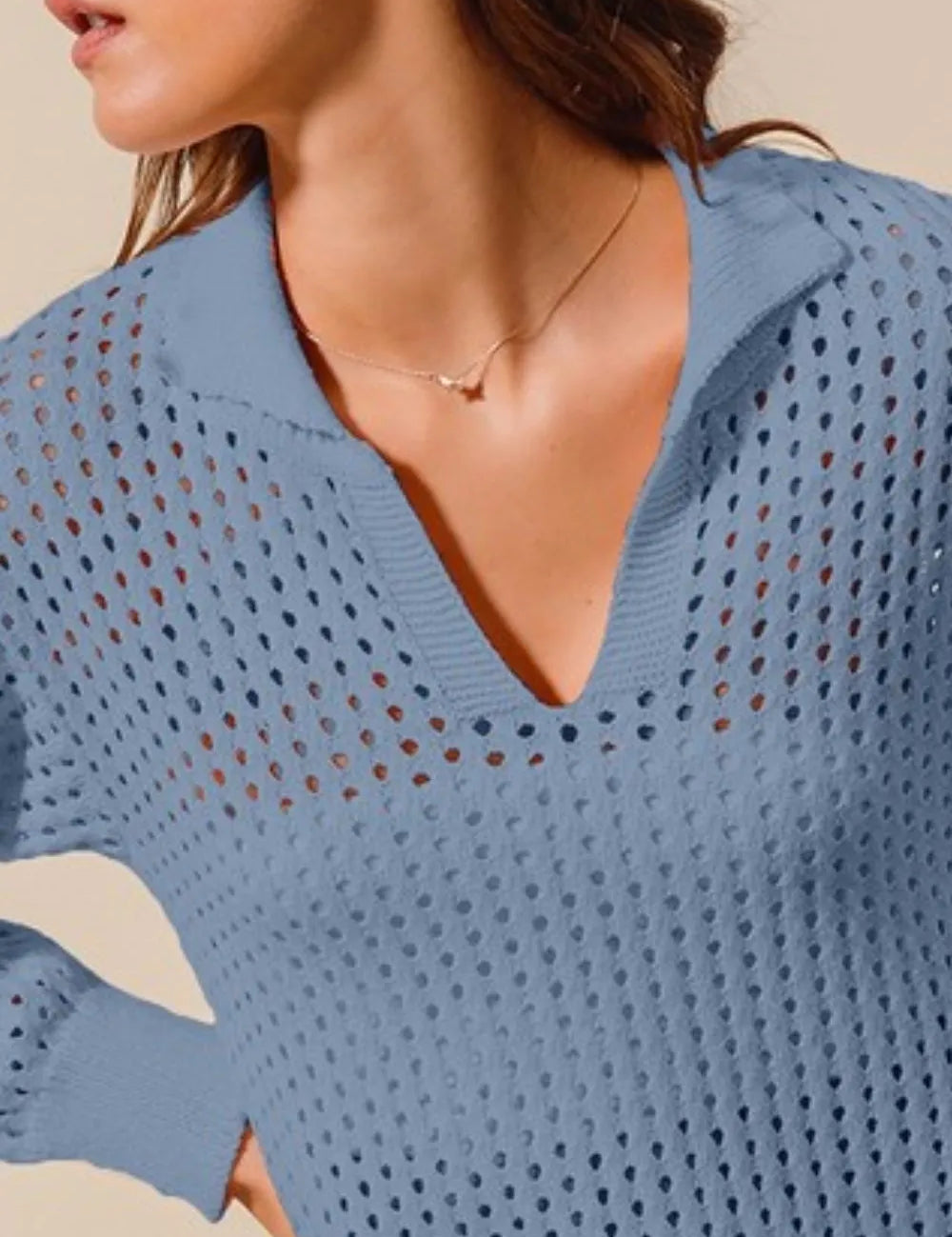 SO ME Open Knit Polo Sweater Top | Sweaters Daverri Fashions