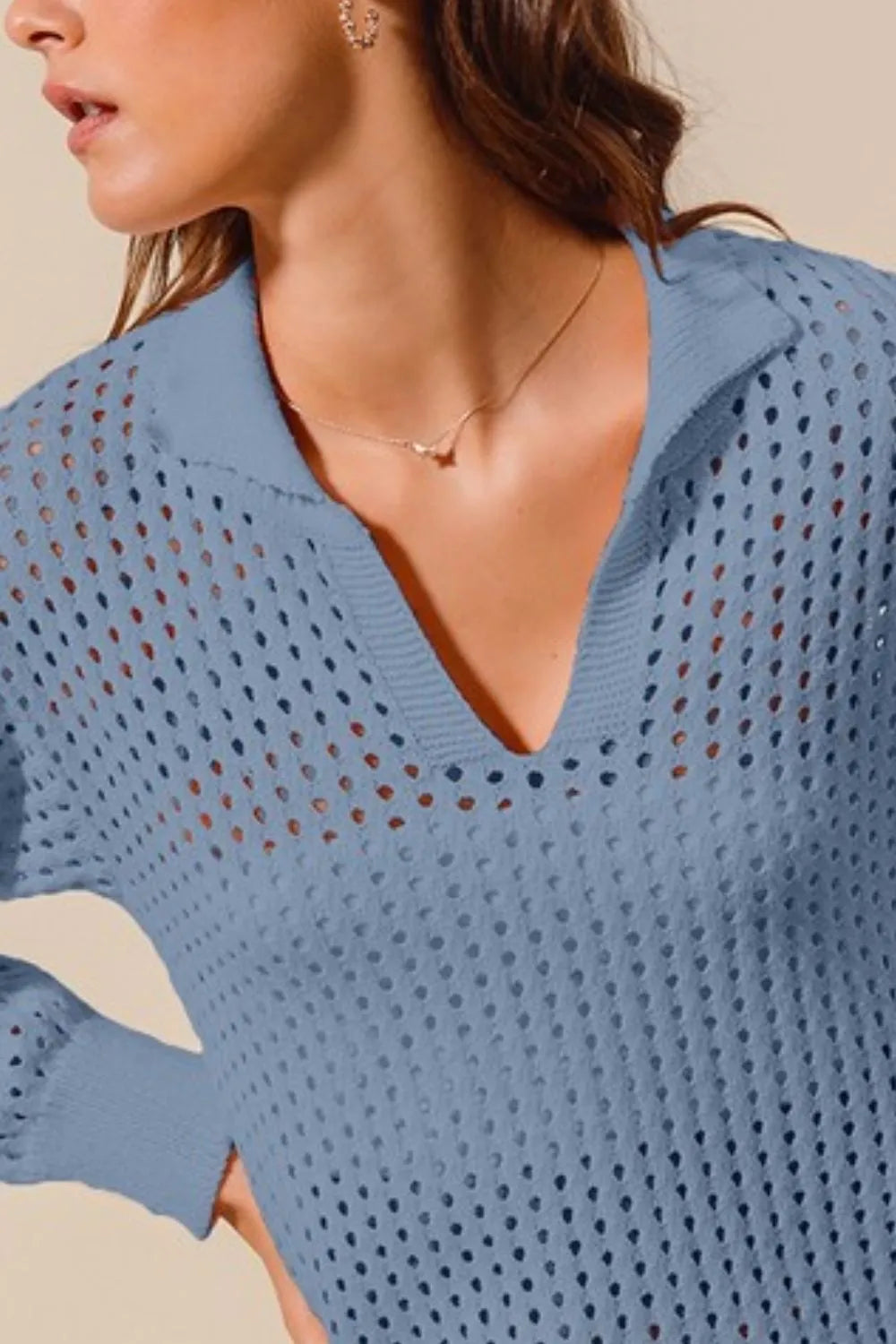 SO ME Open Knit Polo Sweater Top | Sweaters Daverri Fashions