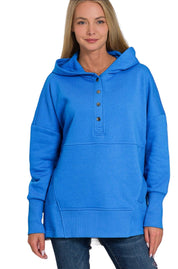Half Snap Loose Fit Hooded Pullover | Sweatshirts Daverri Fashions