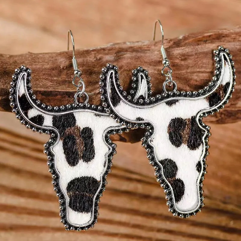 Cow Print One Size Alloy Animal Print Cow Head Earrings | Earrings Daverri Fashions