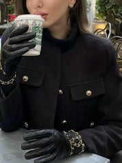 Tweed Button Up Cropped Jacket | Jackets Daverri Fashions