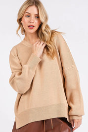 Mittoshop Side Slit Round Neck Drop Shoulder Sweater | Sweaters Daverri Fashions