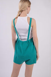 VERY J Sleeveless Double Gauze Overalls with Pockets | Shortalls Daverri Fashions