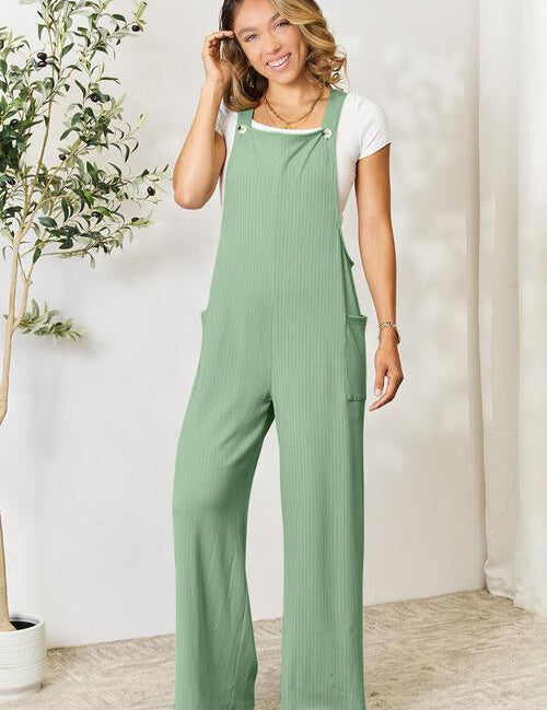 Gum Leaf S Double Take Full Size Wide Strap Overall with Pockets | Overalls Daverri Fashions