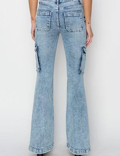 RISEN Full Size High Rise Cargo Flare Jeans | Jeans Daverri Fashions