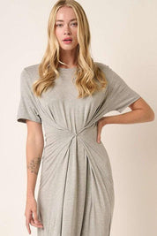 Heather Grey Mittoshop Side Slit Round Neck Short Sleeve Dress | Midi Dresses Daverri Fashions