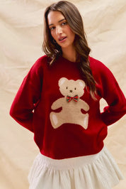 SO ME Teddy Bear With Check Ribbon Christmas Sweater | Daverri Fashions
