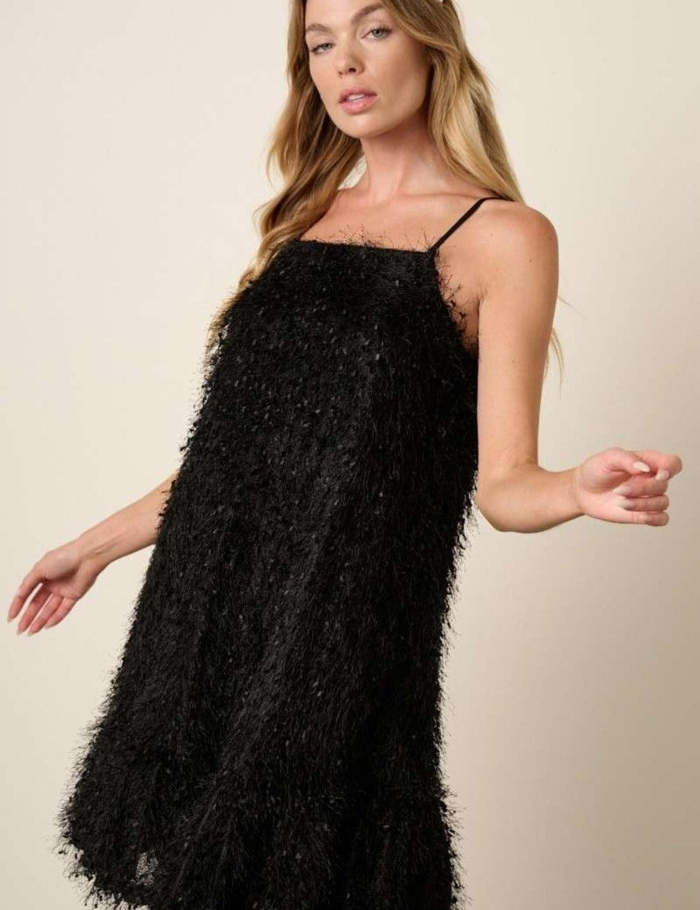 Black Mittoshop Feather Ruffle Hem Mini Cami Dress | Daverri Fashions