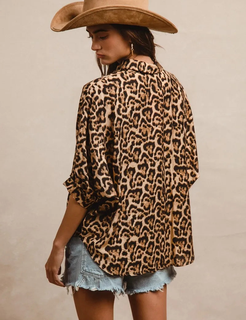 BiBi Leopard Prints Oversized Short Sleeves Top | Tops Daverri Fashions