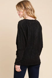 BOMBOM Drop Shoulder Long Sleeve Knit Top | Knit Tops Daverri Fashions