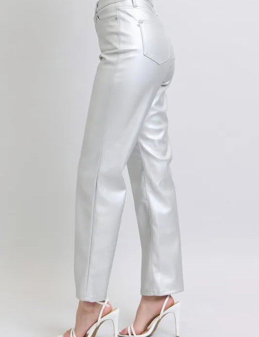 Judy Blue Full Size High Waist Silver Faux Leather Pants Plus Size | Pants Daverri Fashions