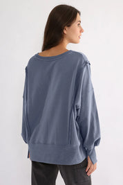 Exposed Seam High-Low Long Sleeve Sweatshirt | Daverri Fashions