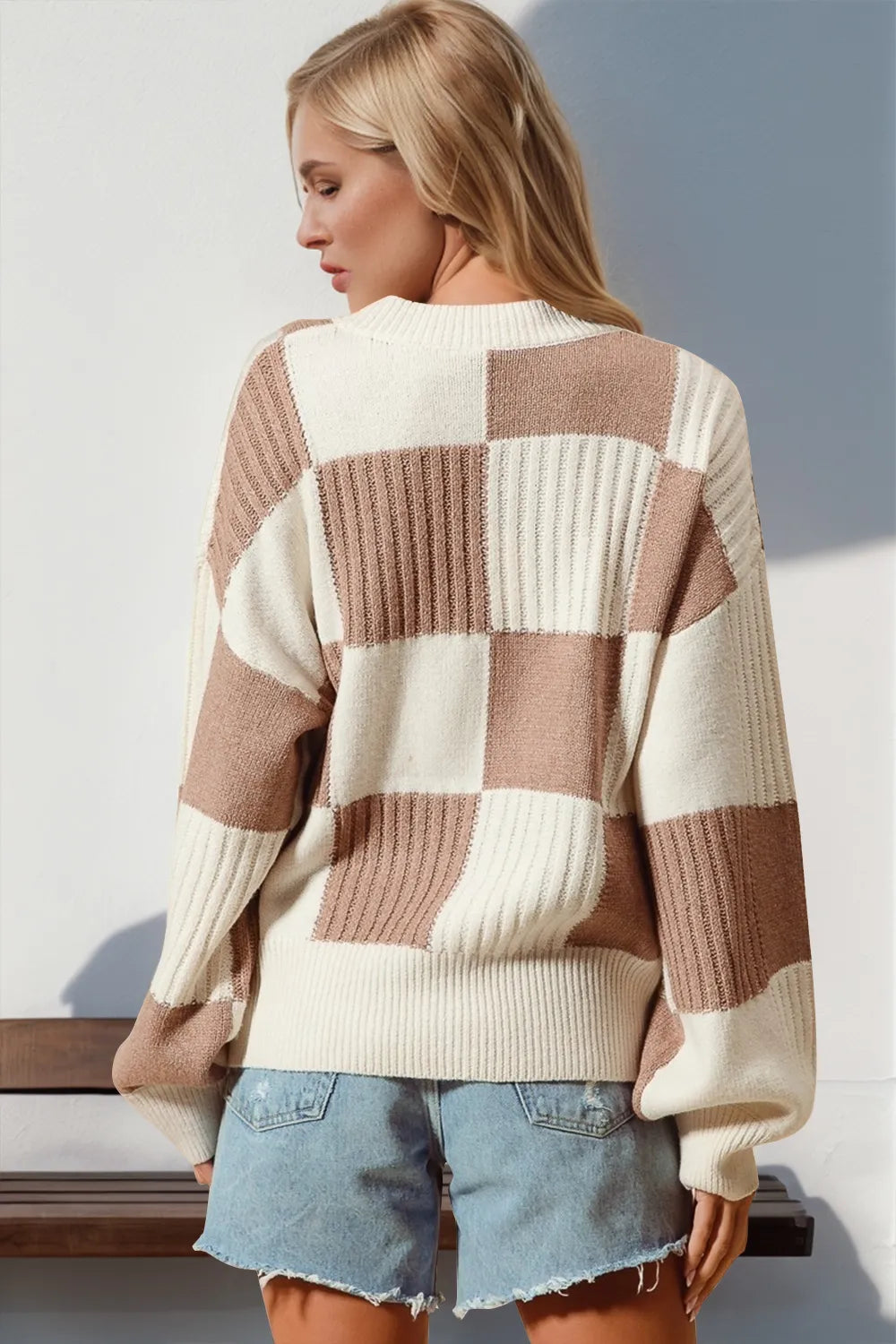 Double Take Full Size Checkered Dropped Shoulder Cardigan | Cardigans Daverri Fashions