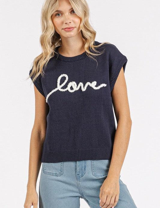 Mittoshop Contrast Letter Round Neck Cap Sleeve Knit Top | Tops Daverri Fashions