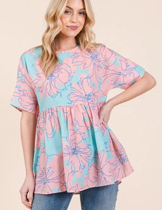 AQUA BOMBOM Floral Babydoll Tunic Top | Tops Daverri Fashions