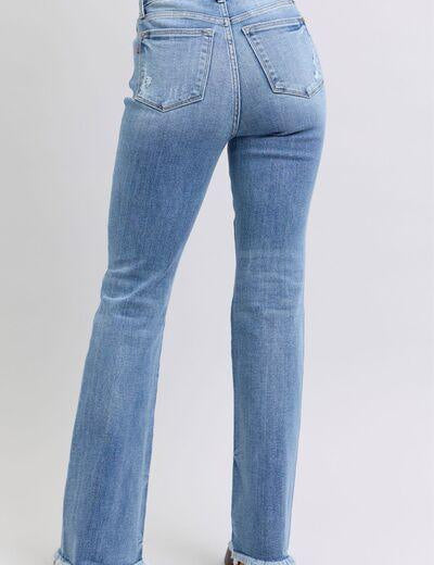 Judy Blue Full Size Raw Hem High Rise Bootcut Jeans | Jeans Daverri Fashions