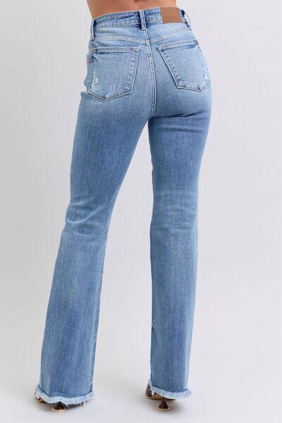 Judy Blue Full Size Raw Hem High Rise Bootcut Jeans | Jeans Daverri Fashions