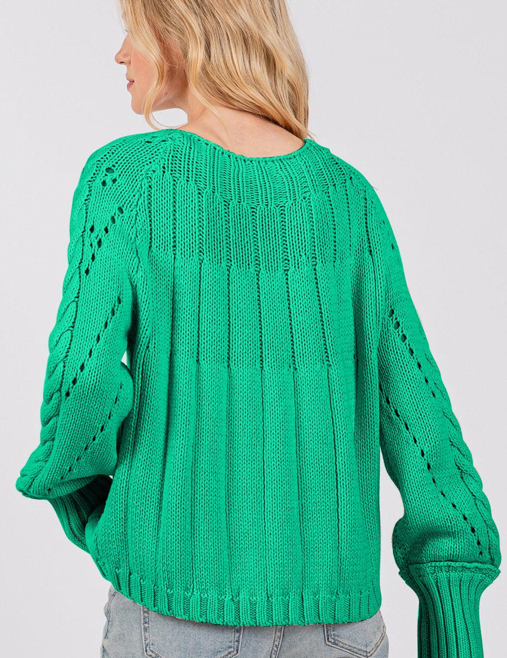 SAGE + FIG Cable-Knit Long Sleeve Sweater Green | Sweaters Daverri Fashions
