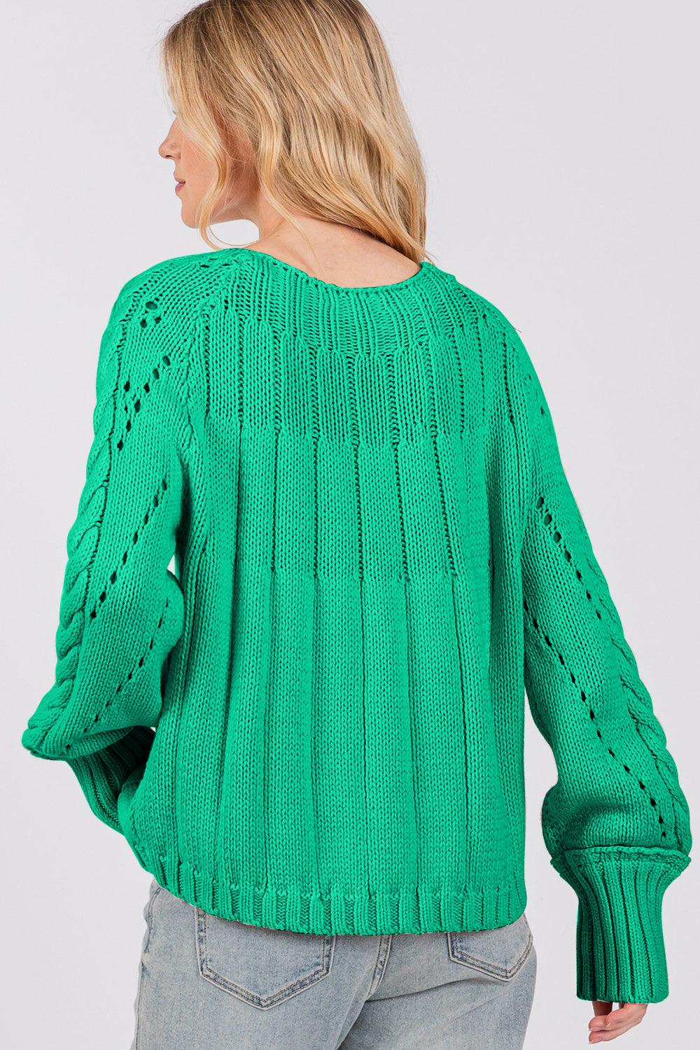 SAGE + FIG Cable-Knit Long Sleeve Sweater Green | Sweaters Daverri Fashions