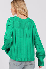 SAGE + FIG Cable-Knit Long Sleeve Sweater Green | Sweaters Daverri Fashions