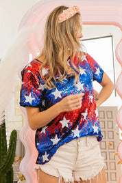 BiBi American Theme Star Pattern Sequin Top | Tops Daverri Fashions