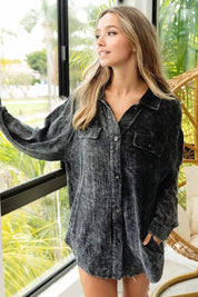 BiBi Vintage Washed Wrinkle Gauze Shacket | Daverri Fashions