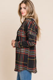BOMBOM Drawstring Plaid Long Sleeve Hoodie | Daverri Fashions