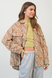 HYFVE Zebra Print Snap Down Long Sleeve Shacket | Daverri Fashions