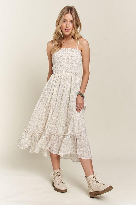 ADORA Smocked Floral Ruffled Hem Cami Dress | Daverri Fashions