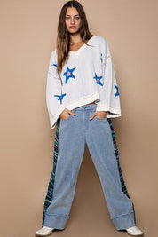 POL Long Sleeve Star Patch Sweater L | Sweaters Daverri Fashions