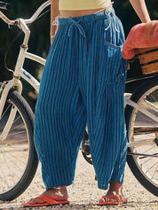 Full Size Striped Wide Leg Casual Pants Plus Size | Pants Daverri Fashions