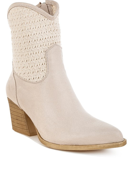 Beige Bimmy Woven Pointy Western Boots | Boots Daverri Fashions